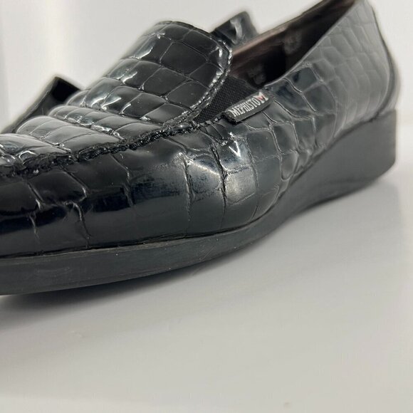 Mephisto Celka Croc Emboss Patent Black Leather Wedge Slip On Loafers Size 9.5 - Picture 13 of 15